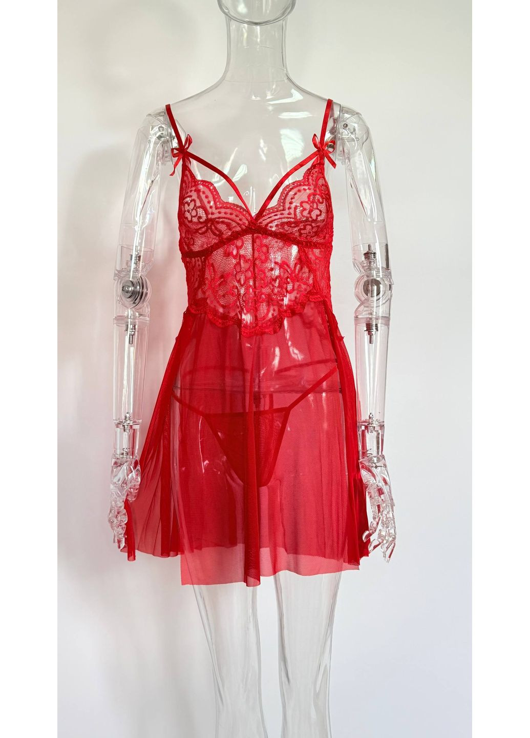 Мережевий пеньюар з розрізами "Grace" трусики стрінги в комплекті колір чорний No Brand Грація (315041041)