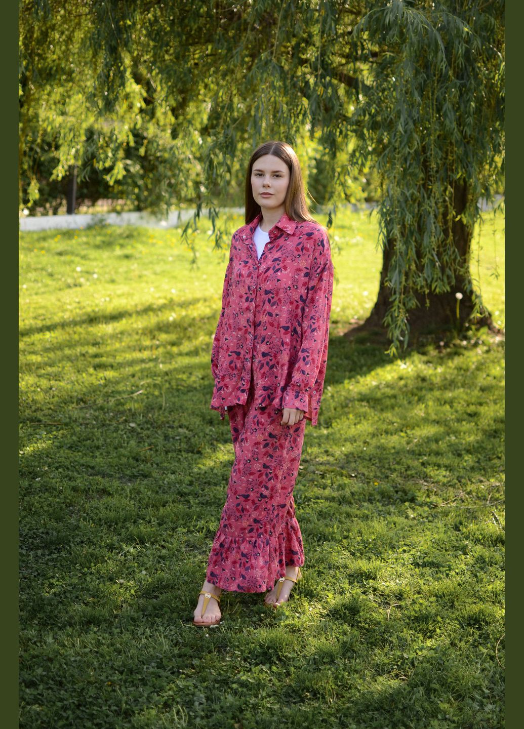 Сорочка з принтом "Малинові пташки" HOCHUSOBITAKE (332183706)