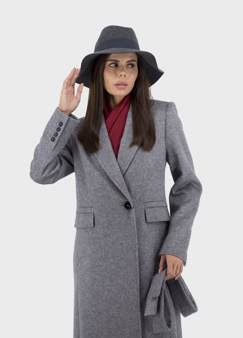 Сіре демісезонне Довге жіноче вовняне пальто з альпаки, англійський комір, класичний стиль Stella Polare (, ), 43736 No Brand