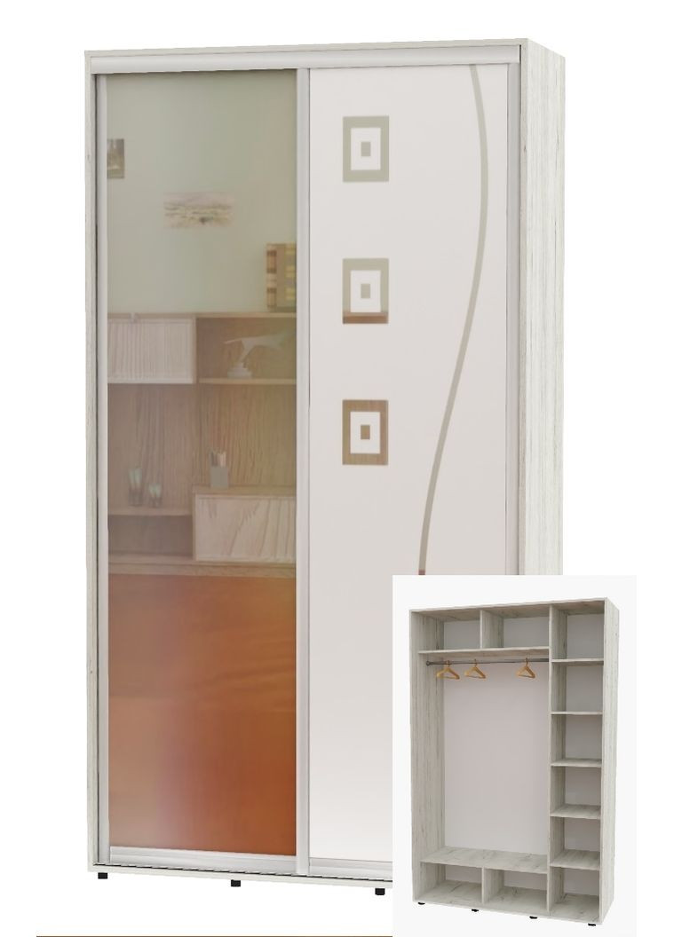 Шафа-купе дводверна 160*60*230 Дуб крафт білий Дзеркало/Дзеркало з піскострумним малюнком Алекса (360451330)