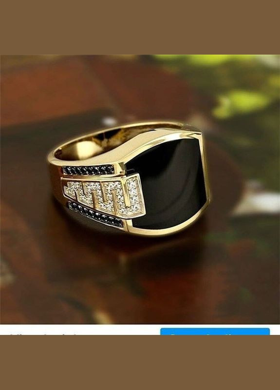 Класична чоловіча каблучка з інкрустацією чорного цирконію в золоті розмір 16 Fashion Jewelry (285110754)