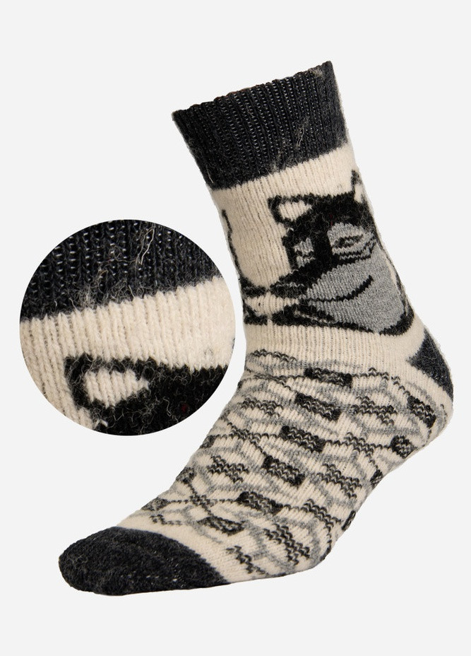 Вовняні шкарпетки високі чоловічі м'які теплі на зиму натуральні Орнамент Вовк бежевого кольору Лео (276964008)