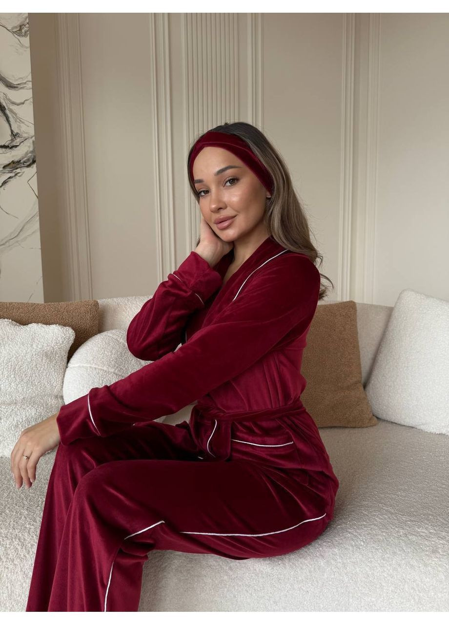 Бордова жіноча піжама сорочка + брюки No Brand