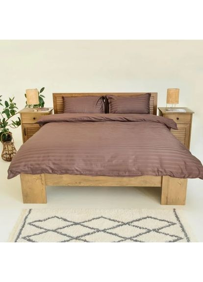 Постельное белье двуспальное Сатин Stripe 77-2 210х175 см коричневое Tiare (366574730)