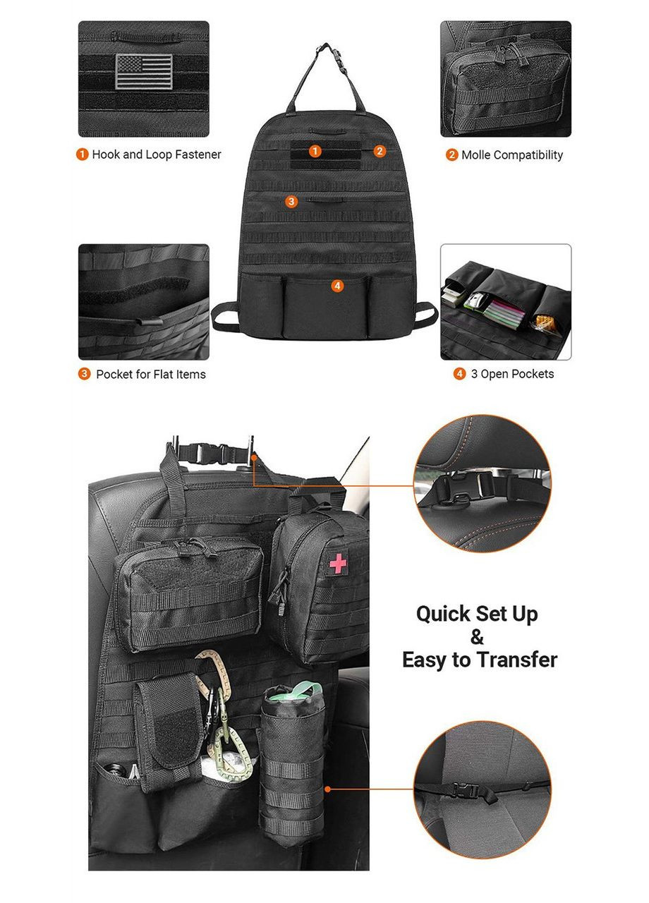 Тактичний органайзер MOLLE 10467 чорний для спинки автомобільного сидіння No Brand (326487632)