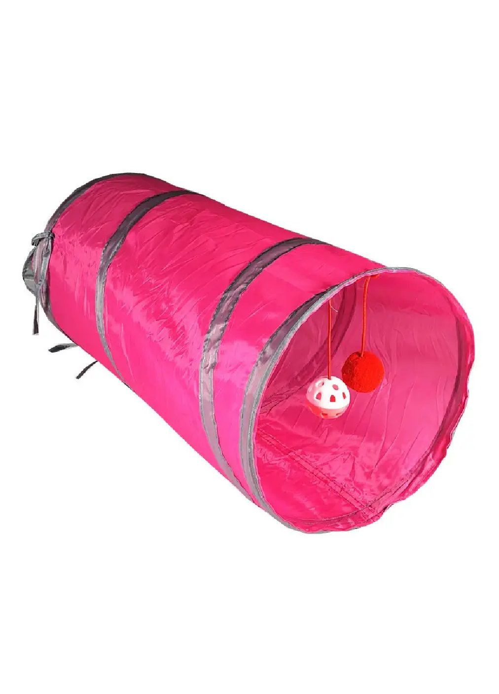 Складаний ігровий тунель з підвісними іграшками-кульками для котів будь-яких порід 45×25 см (481230-Prob) Рожевий Unbranded (357588581)