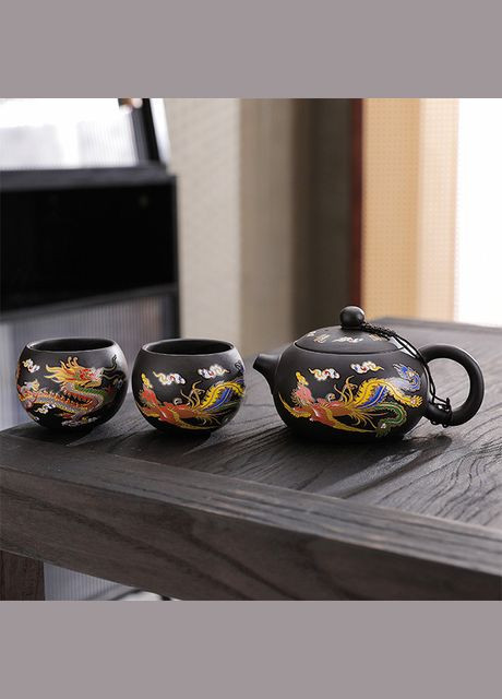Дорожный чайный набор 20240527 Dragon and Phoenix заварник 220 ml + 4 пиалы 14шт Lesko (336203126)
