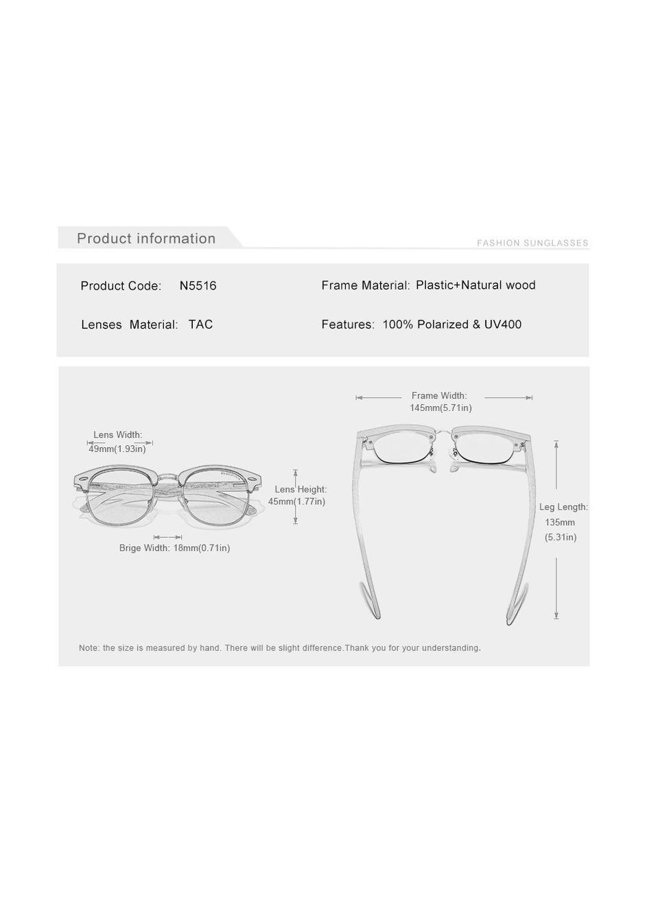 Фирменные солнцезащитные очки Browline из ореховой древесины с поляризованными линзами N5516 DESIGN KINGSEVEN (334016138)