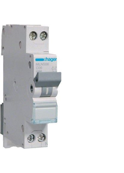 Выключатель автоматический 1P+N C 6A 6kA MLN506 C 6A 1M Hager (337359955)