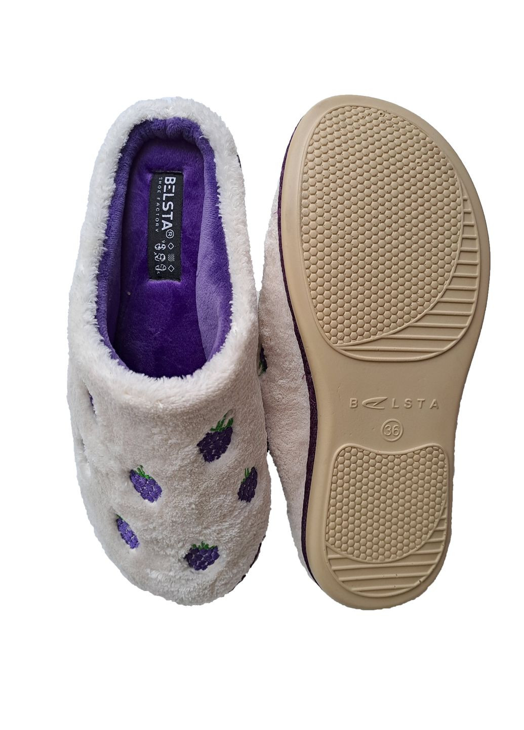 Белые тапочки женские закрытые махровые Белста с вышивкой