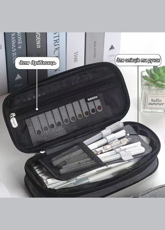 Пенал шкільний на два відділення на блискавці, розкладний, для школярів та студентів, косметичка, темно сірий No Brand (337169232)