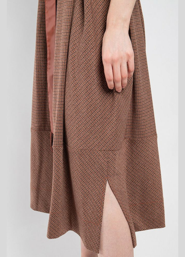 Комбінована сукня жіноча міді з поясом коричнева в клітинку mkpr2117-2 Modna KAZKA
