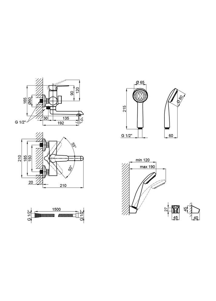 Смеситель для ванны Nicole с поворотным изливом (c душевым гарнитуром) (k35) LDNIC006BLA35180 Black LIDZ 006 (341326358)
