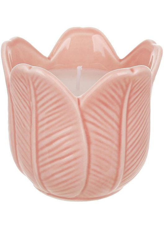 Підсвічник порцеляновий "Рожевий Тюльпан" Ø9см з восковою свічкою Bona (372054704)