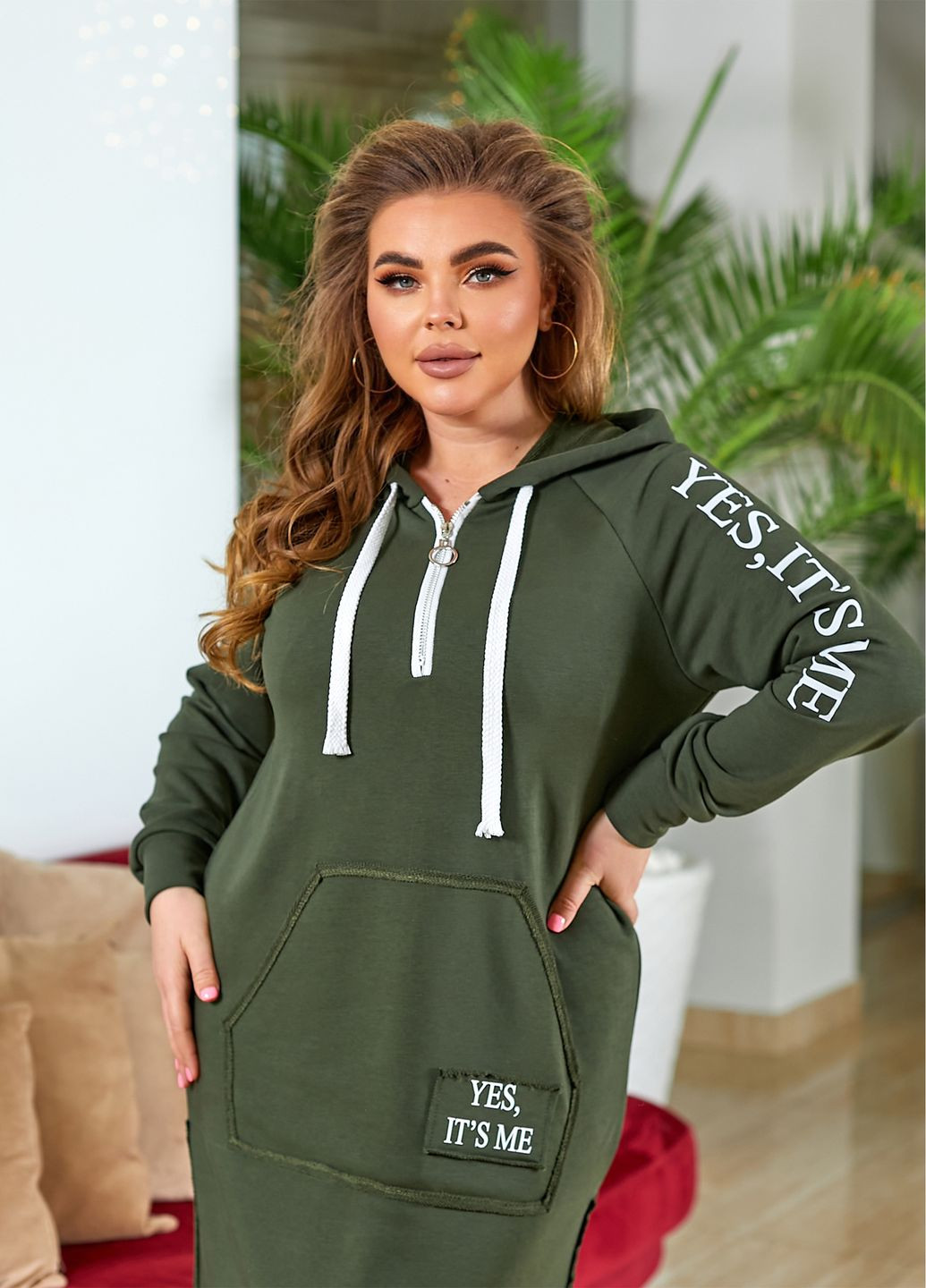 Оливковое (хаки) спортивное, повседневный платье-худи макси платье-худи No Brand однотонное