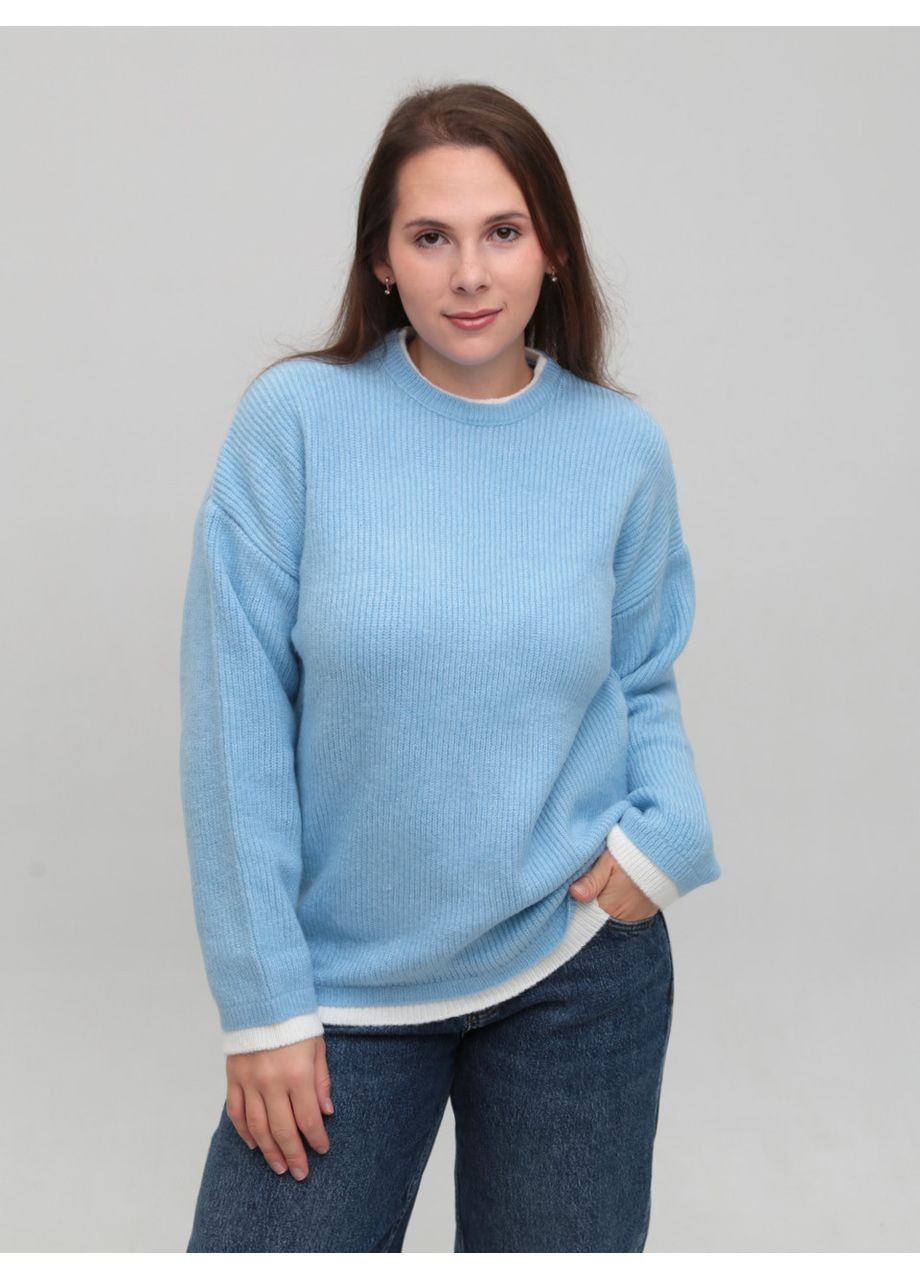 Голубой зимний свитер женский голубой теплый пуловер Karon Вільна,Подовжена
