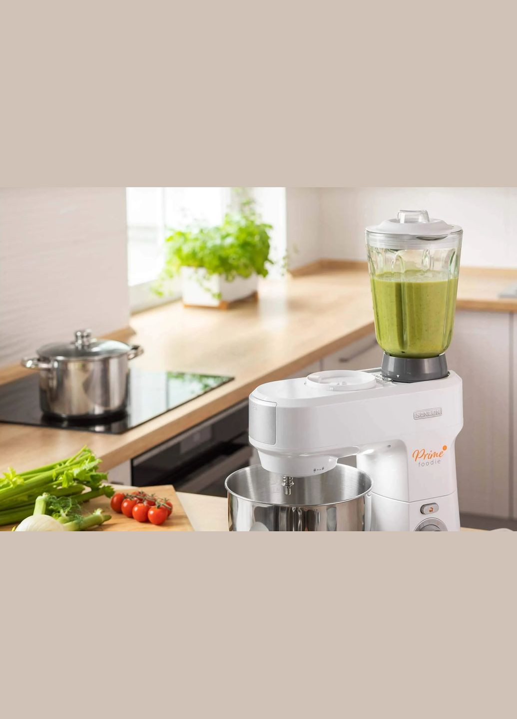 Кухонная машина 1000Вт, чаша-металл, корпус-пластик, насадок-12, белый Sencor (342113953)
