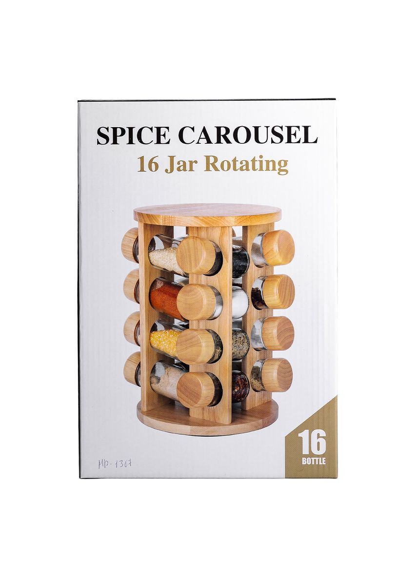 Набор для специй на деревянной подставке 16 стеклянных емкостей для приправ удобный органайзер для кухни ProDobro (364190926)