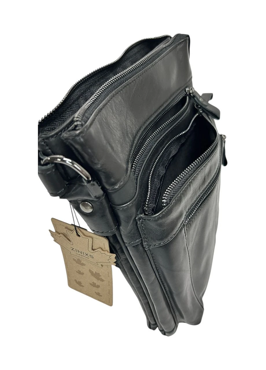 Мужская сумка Zzixs из натуральной кожи 7615 черная 28.5 х 24 х 3 No Brand (371682031)
