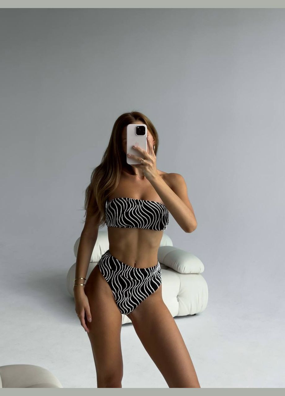 Чорний літній стильний купальник з топом роздільний Vakko