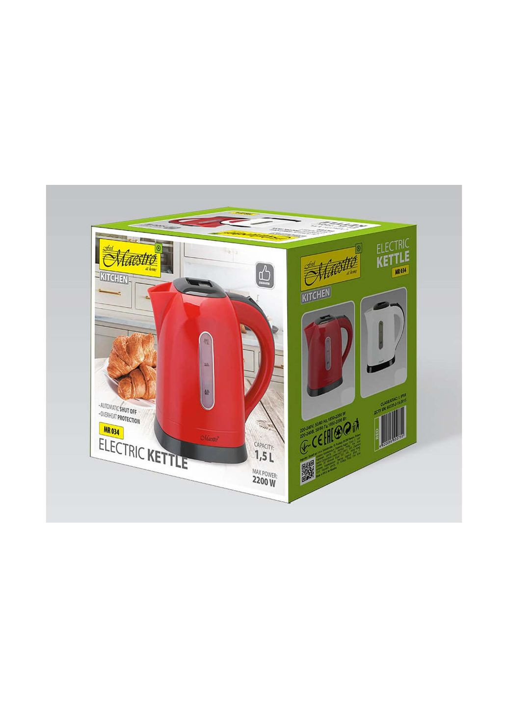 Электрочайник 1.5л красный (MR-034-RED) 2200 Вт Maestro (323637331)