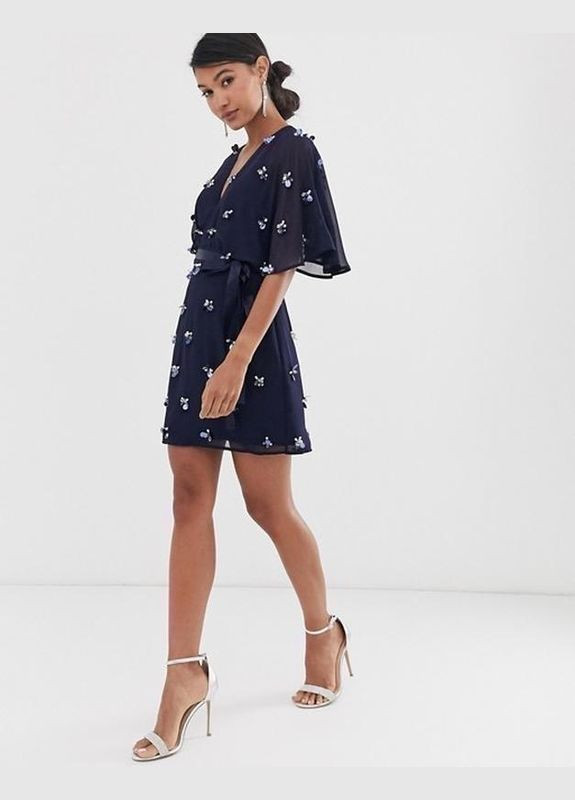 Синя сукня міні з оздобленням камінням і паєтками Asos