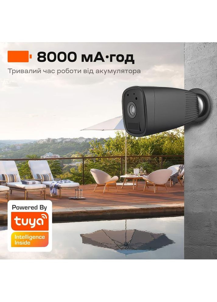 Автономна WiFi IP-відеокамера 2Mp VLC-04IB Black з підтримкою Tuya, f=3.6mm, на акумуляторних батареях (75-00303) Light Vision (362961911)
