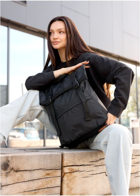 Женский тканевый рюкзак роллтоп с отделением под ноутбук Черный (6040301641) Sambag (361244607)