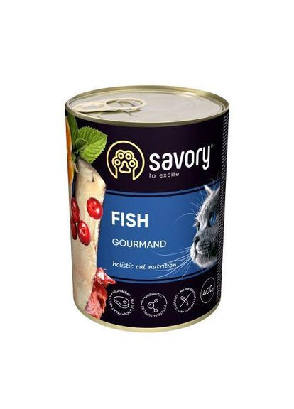 Вологий корм для для дорослих вибагливих котів, з рибою, 400 г Savory (345743081)