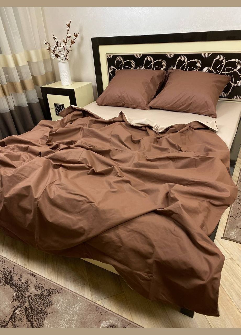 Постельное белье хлопковое Однотонная Евро Простынь на резинке 160x200х20 Бязь Бежевое 70 х 70 No Brand (322845160)