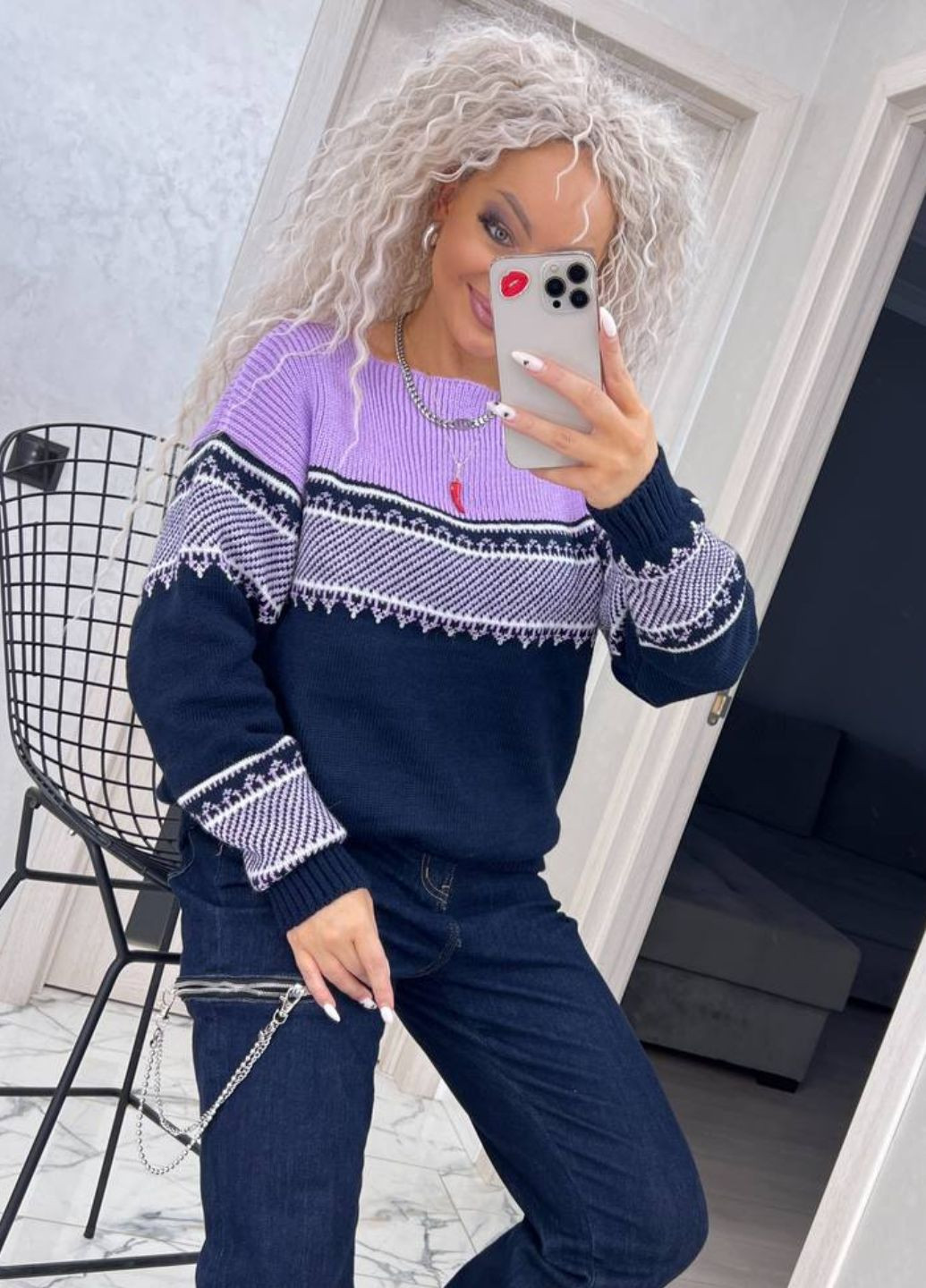 Лиловый демисезонный вязаный женский свитер джемпер Tik-Tak