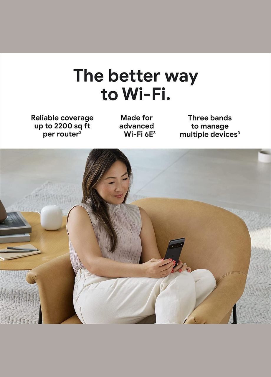 Роутер маршрутизатор Nest WiFi Pro 6E(US) покрытие 204 кв. м (1 Pack) AXE5400 Google (371690125)