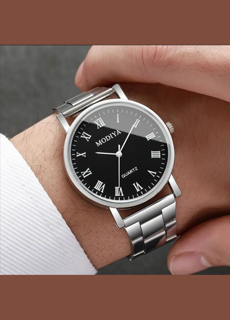 Наручные металлические часы Modiya с черным циферблатом и римскими числами No Brand (337169250)