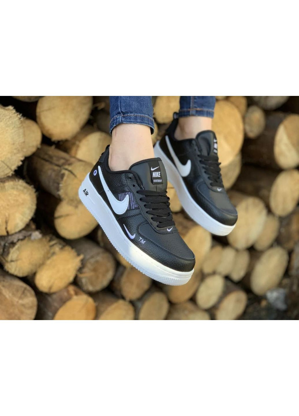 Черные демисезонные кроссовки мужские nike air force 107lv8 ultra black white 1 найк аир форс 1 премиум No Brand