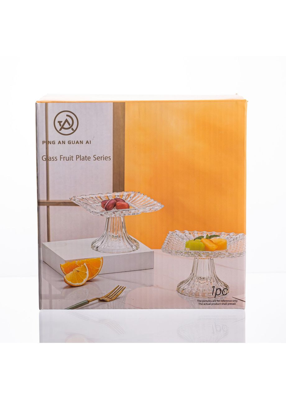 Тортівниця скляна квадратна на ніжці 16х16 см прозора для десертів та випічки сервірувальна страва Yiwu (370432170)