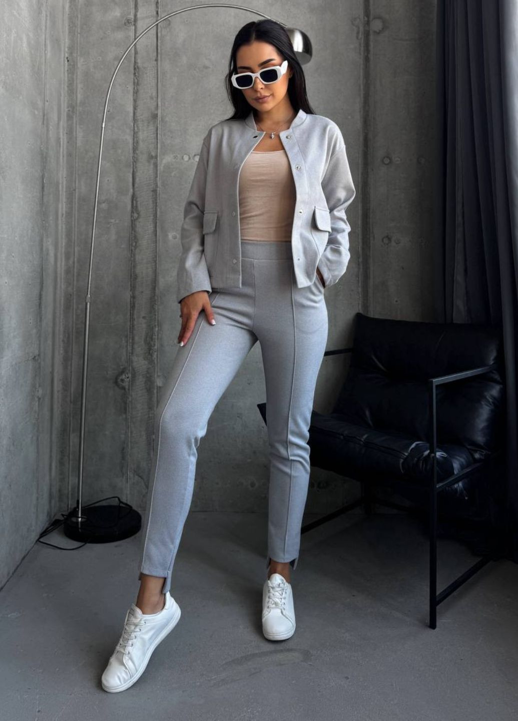 Базовый повседневный демисезонный костюм двойка: бомбер на кнопках + штаны Allthings (362219669)