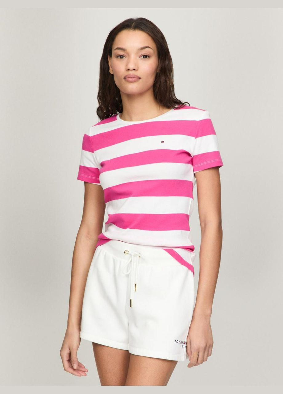 Женская футболка белая (в розовую полоску) Tommy Hilfiger (300600955)