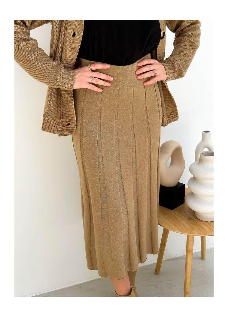 Бежевая повседневная женская вязаная юбка плиссе жаклин (ak27905p) Art Knit