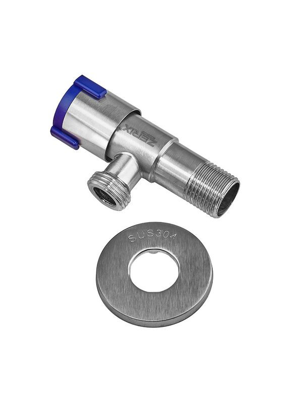 Кран для підключення сантехприладів VAL-06-1/2x1/2 з нерж.сталі SUS304 (синій) (ZX5099) Zerix (315702130)