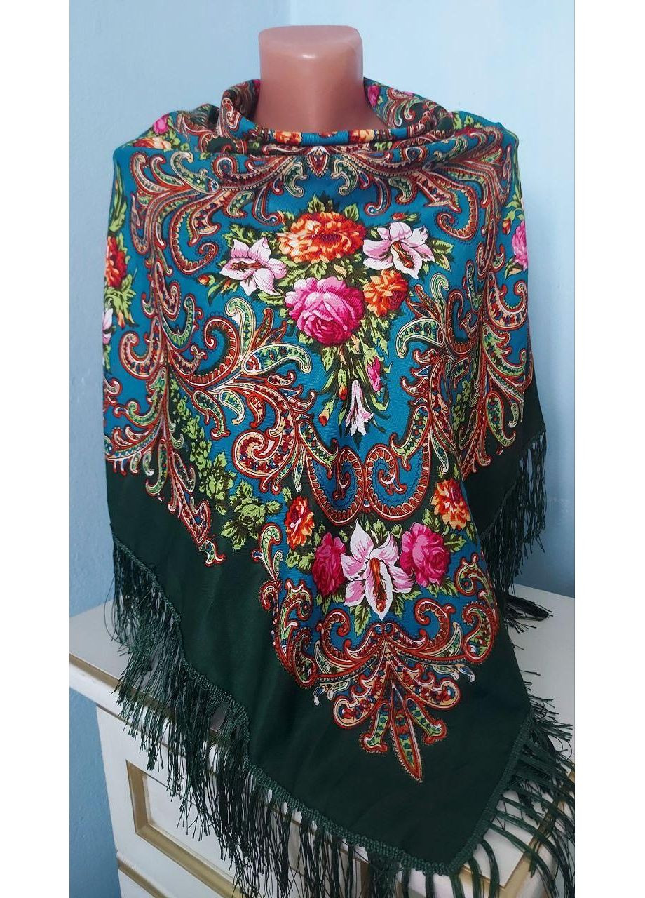 Українська хустка на Різдво, 110см плюс торочки, зелена хустка No Brand (366817624)