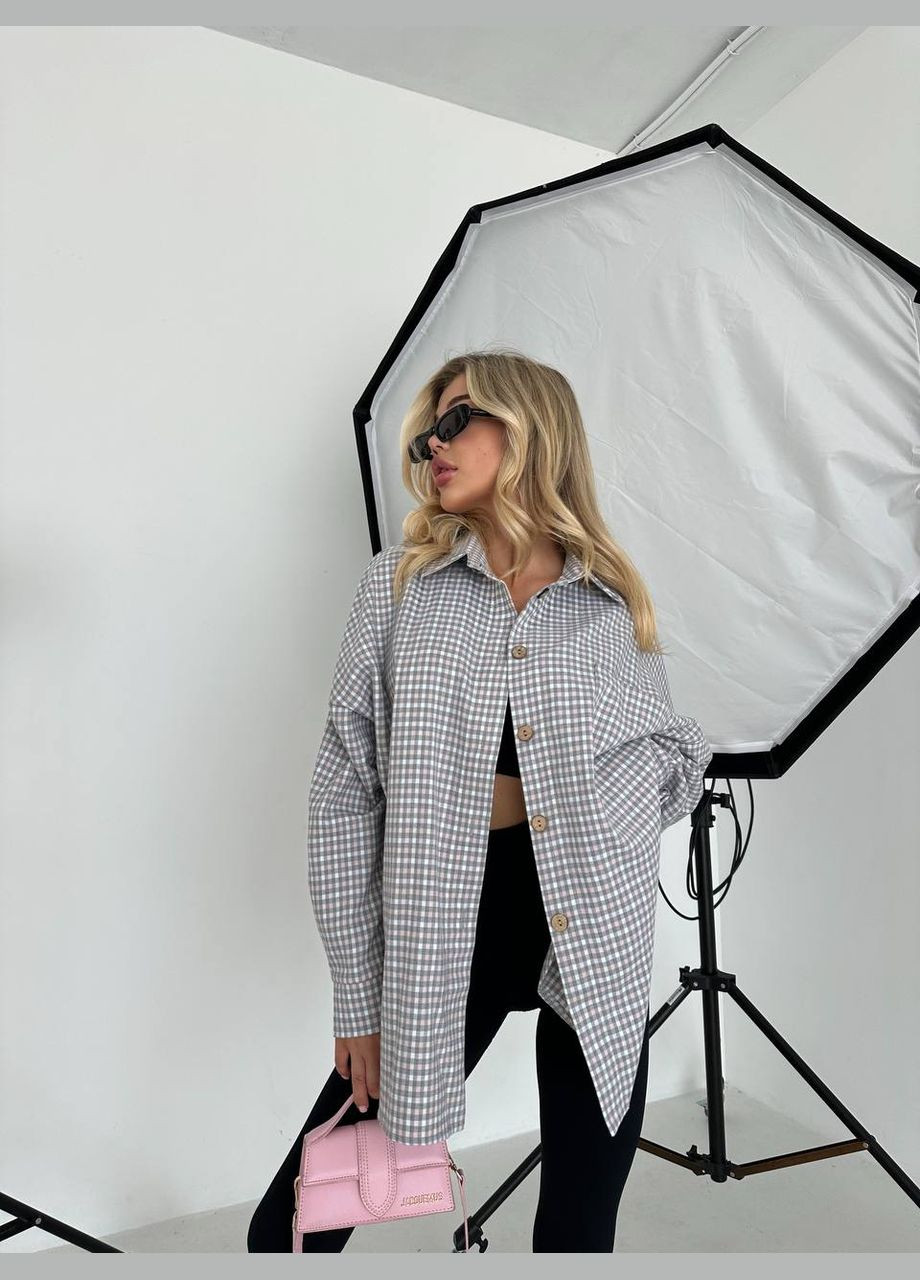 Серая спортивная, классическая, повседневный рубашка в клетку Украина с длинным рукавом