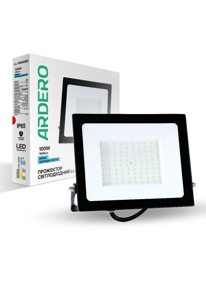 Світлодіодний прожектор LL-1100ARD 100 Вт 6500 K чорний Ardero (361066738)