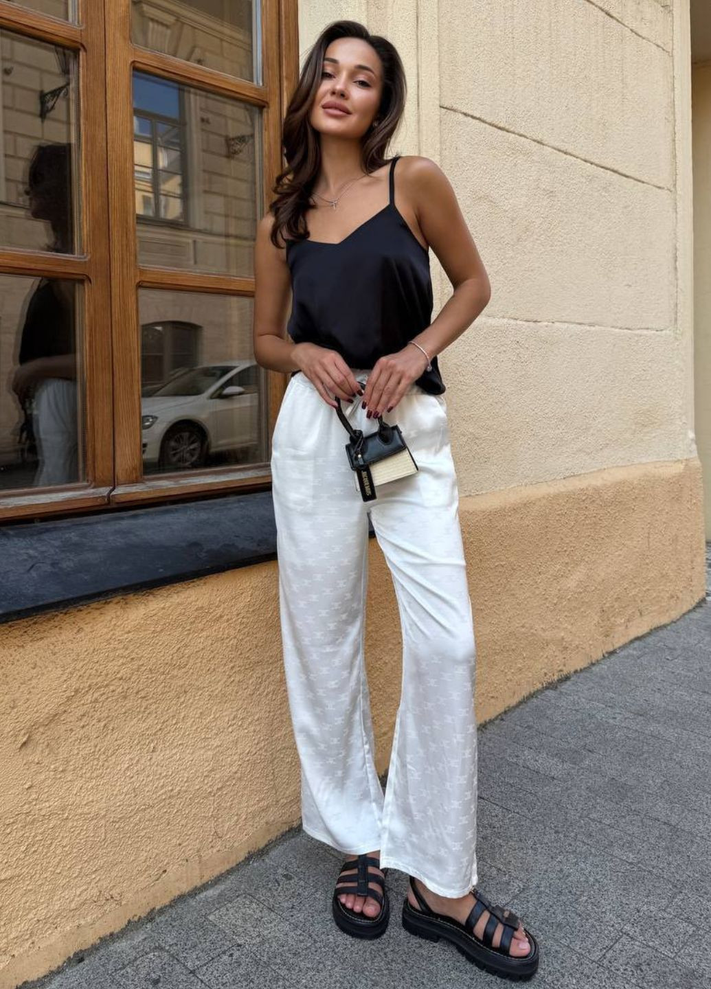 Изысканные легкие летние шелковые штаны палаццо высокой посадки с карманами. Allthings (342113594)