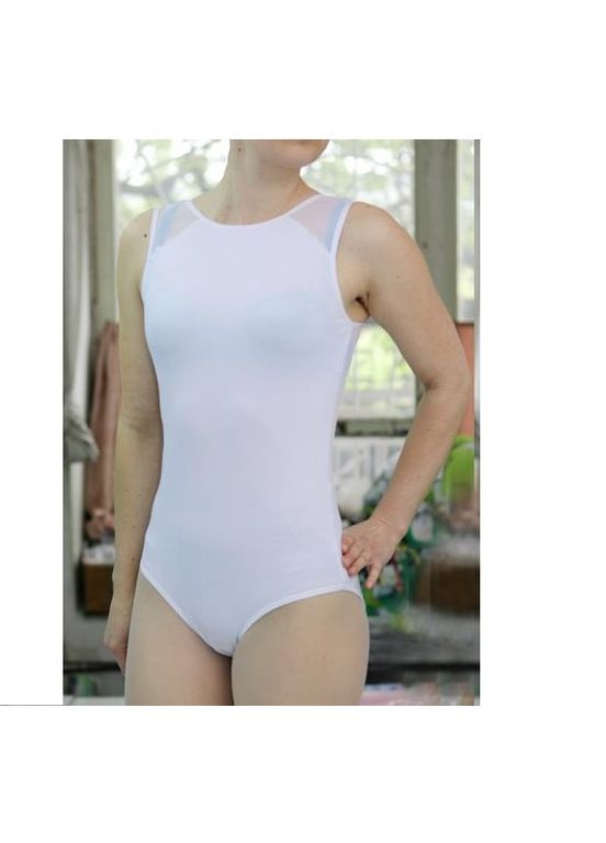 Купальник трико для танцев, гимнастики белый, сетка No Brand тріко (297662833)