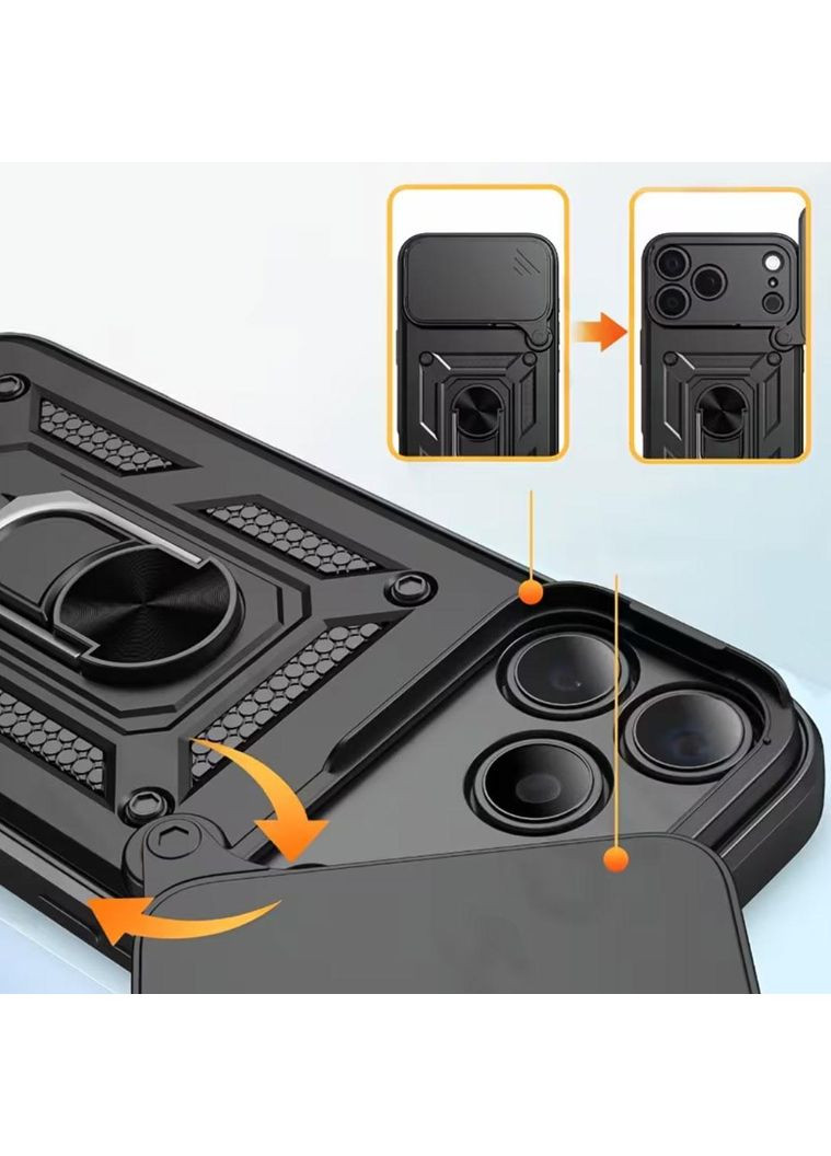 Чохол Shockproof для Apple iPhone 17 Pro Max - протиударний, з підставкою і шторкою камери - Black Primo (369967415)