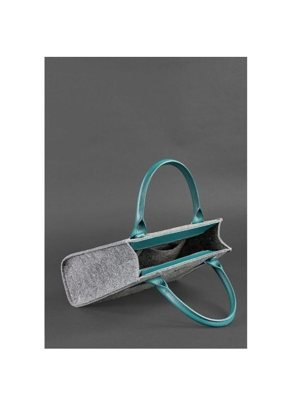 Фетрова сумка жіноча через плече крос-боді Чорнийwood зі шкіряними бірюзовими вставками BlankNote (302007668)