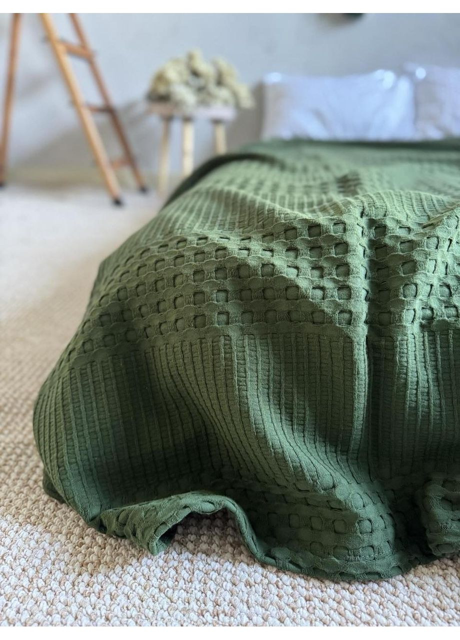 Покривало Марокко вафельне бавовняне темно-зеленого кольору ZEINTEX (315346988)