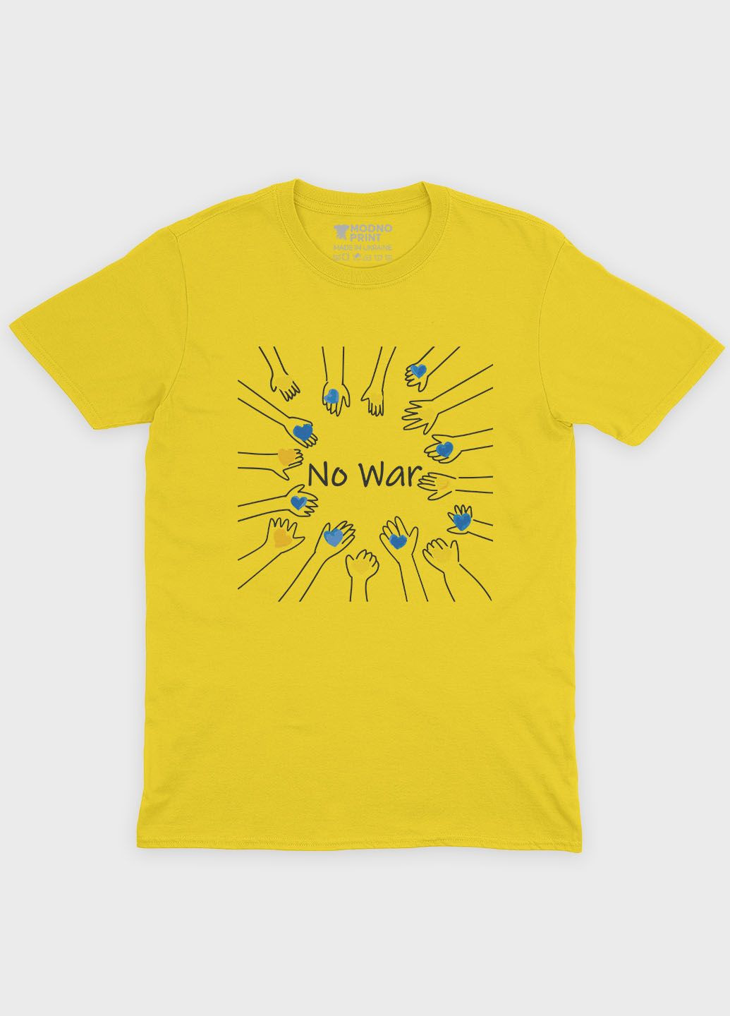 Жовта чоловіча футболка з патріотичним принтом no war (ts001-1-sun-005-1-028) Modno