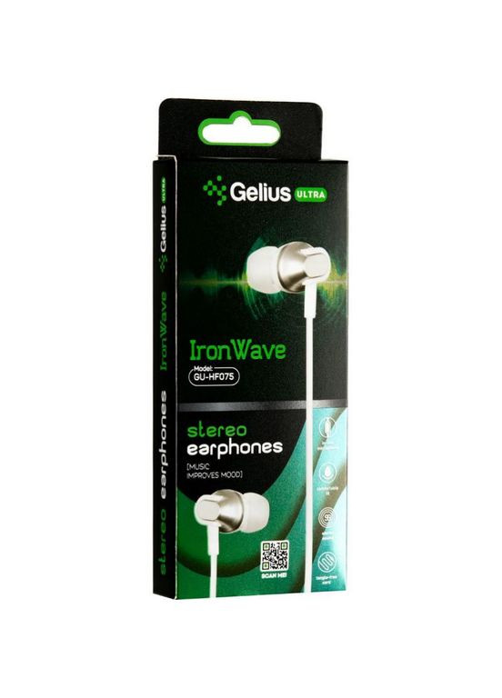 Наушники Ultra Iron Wave GU-075 White with mic + button call answering Gelius (317192919)