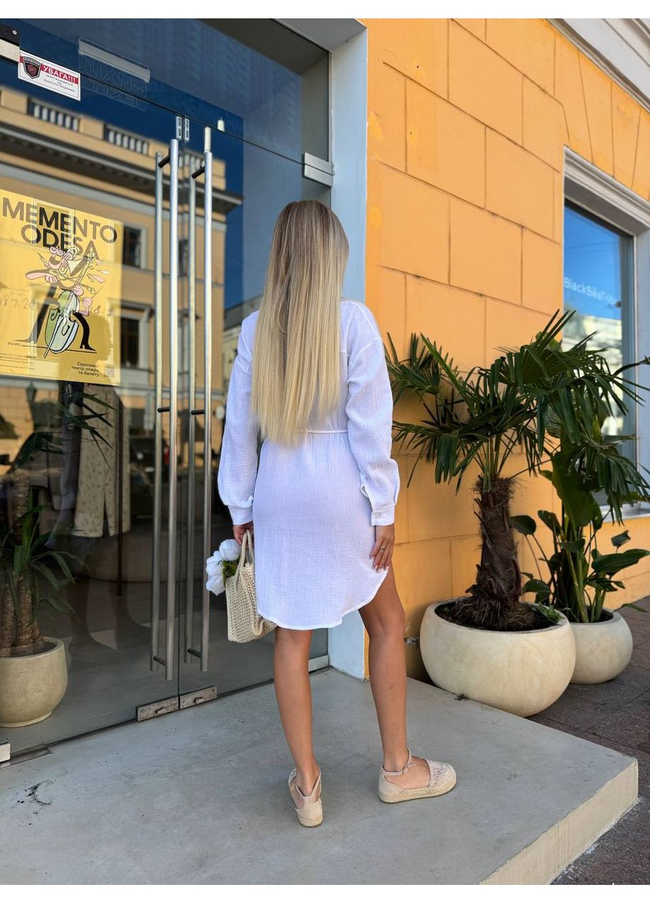 Білий сукня-сорочка натуральний муслін,з поясом у комплекті на ґудзиках Україна